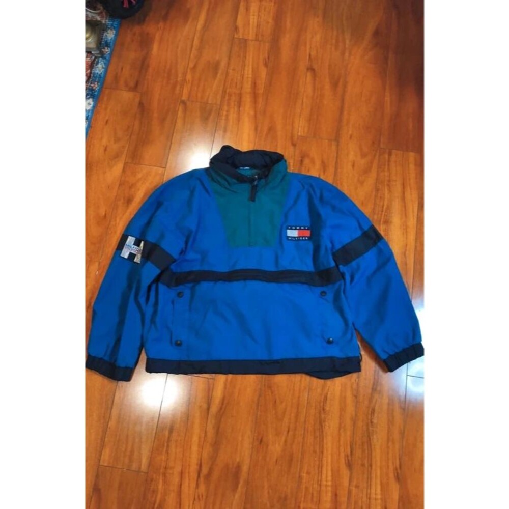 Vintage 90s Tommy Hilfiger Athletic Packable Bag Anorak Windbreaker L